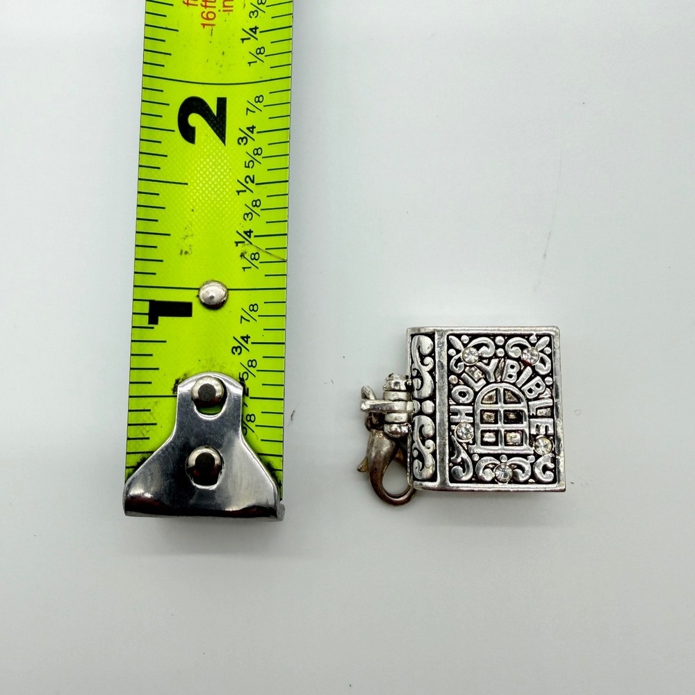 Silver Tone Holy Bible‎ Charm With Cross and Rhinestones Lobster Clasp Pendant - Picture 5 of 5